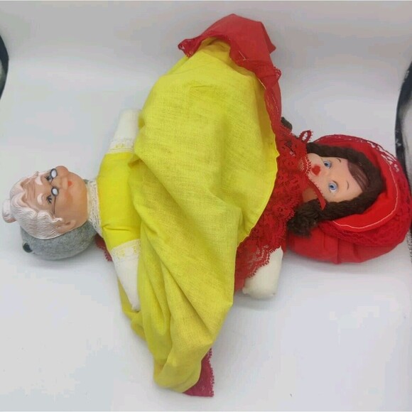 Vintage 3 in 1 Cloth Doll Red Riding Hood Grandma Wolf Topsy Turvy Story Telling - Picture 13 of 16